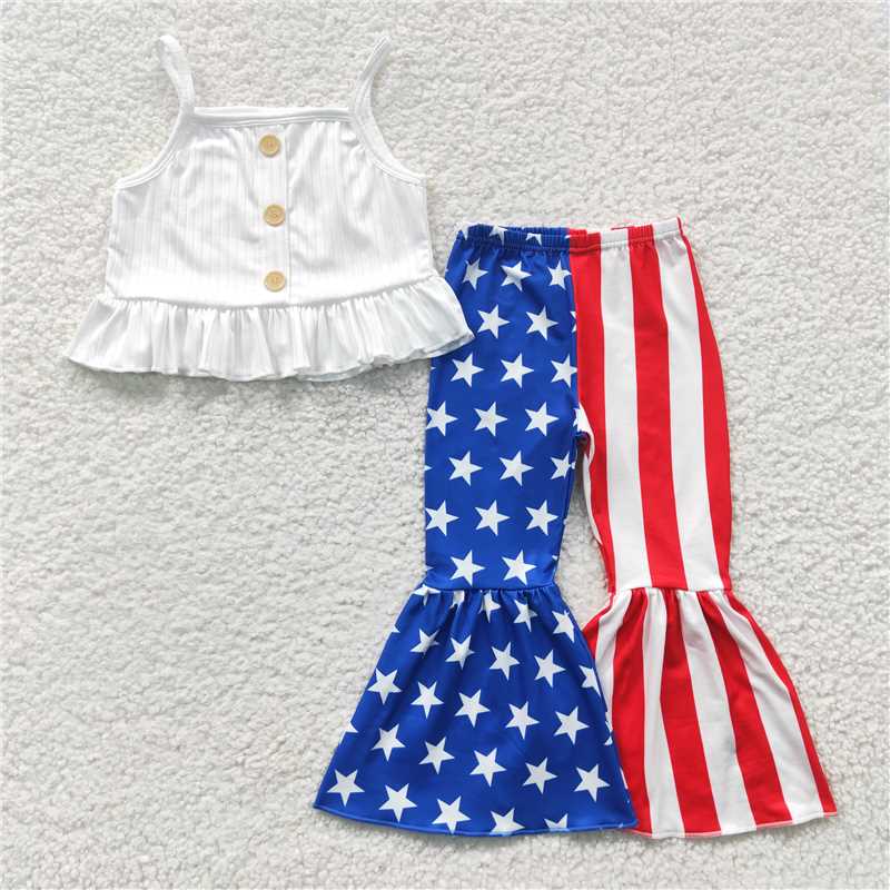Match Baby Girls July 4th Strap Top Star Bell Bottom Pants Clothes Sets Jumpsuit D 3.15