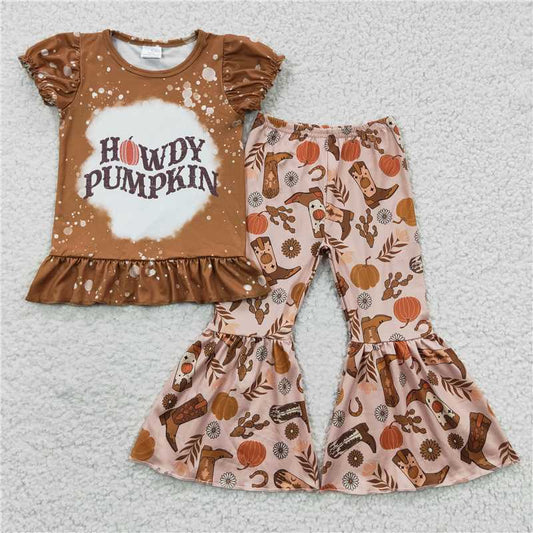 GSPO0611 Girls PUMPKIN Pumpkin Boots Short Sleeve Pants Suit