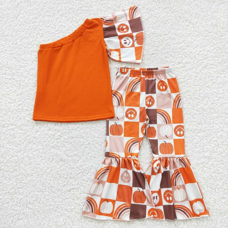 GSPO0620 Face Pumpkin One Sleeve Trouser Set