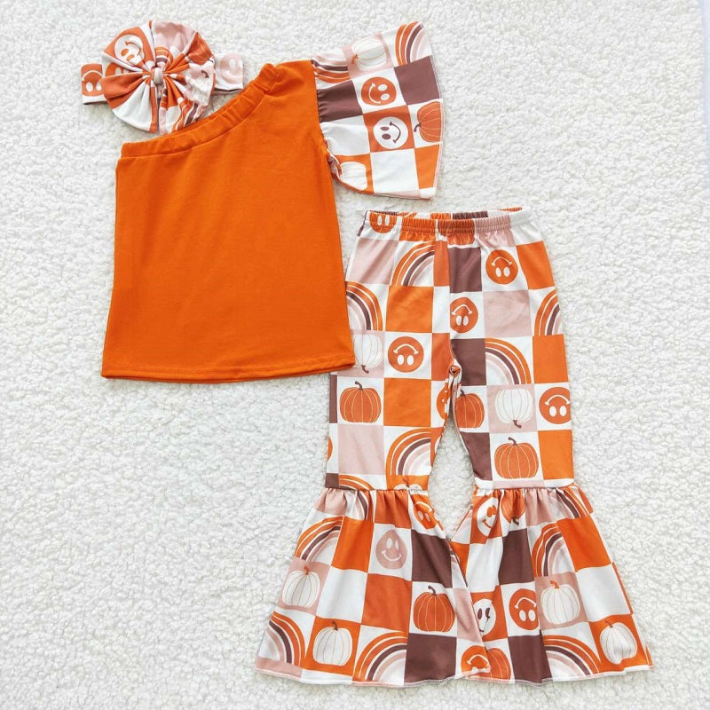 GSPO0620 Face Pumpkin One Sleeve Trouser Set