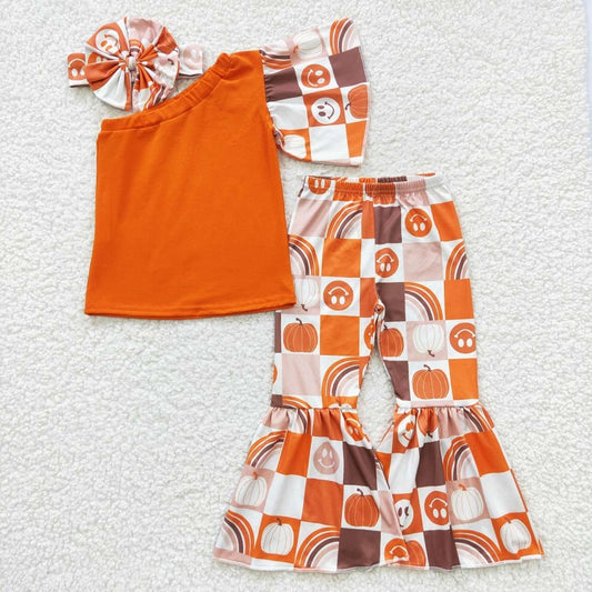 Face Pumpkin One Sleeve Trouser Set +headband GSPO0620