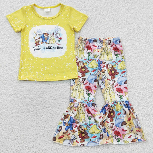 GSPO0621 Cartoon yellow short-sleeved trouser suit