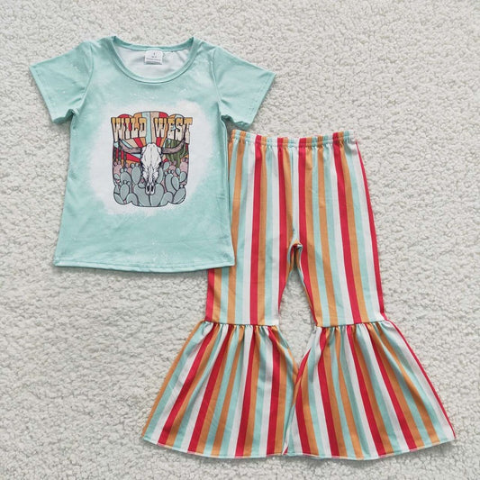 GSPO0657 wild west cow cactus short-sleeved colorful striped trouser suit