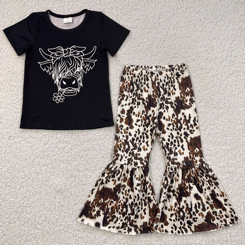GSPO0686 Bullhead black short-sleeve cow print trouser suit