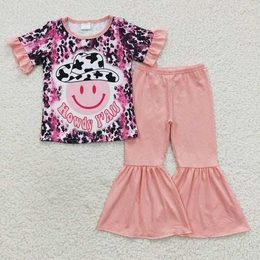 GSPO0701 Alphabet Smile Cow Print Short Sleeve Trousers Set