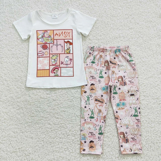 GSPO0749 Cartoon White Short Sleeve Pants Set