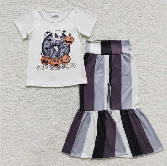 GSPO0812 pumpkin cartoon white short-sleeved striped trousers suit