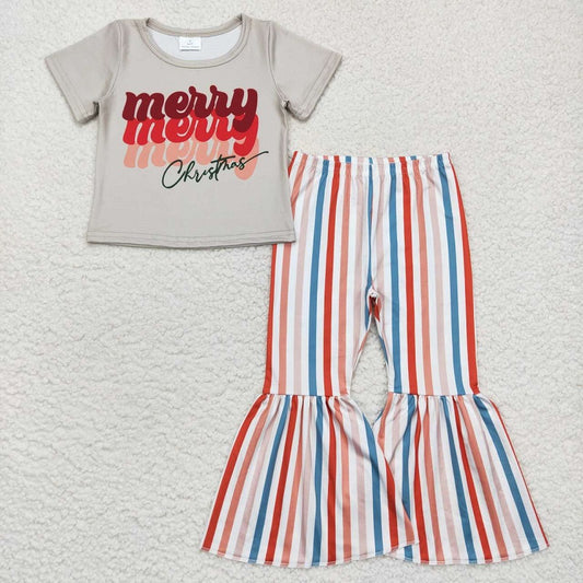 GSPO0882 merry christmas lettered short sleeve striped trousers suit