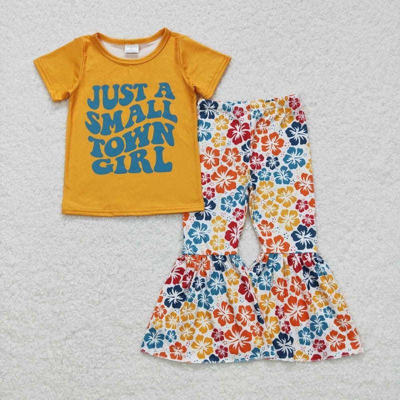 GSPO0926 Yellow short-sleeved floral trousers suit