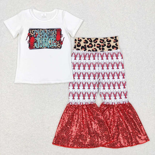 GSPO0938 Lobster white short sleeve leopard print red trousers suit