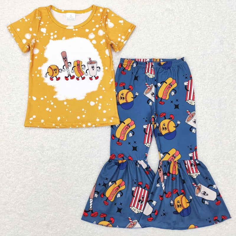 GSPO0965 Cartoon Baseball Yellow Short Sleeve Blue Pants Suit