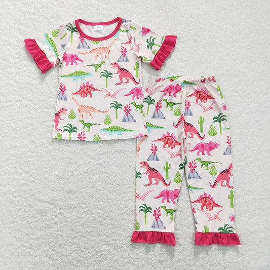 GSPO1001 Dinosaur rose red lace short-sleeved trousers suit