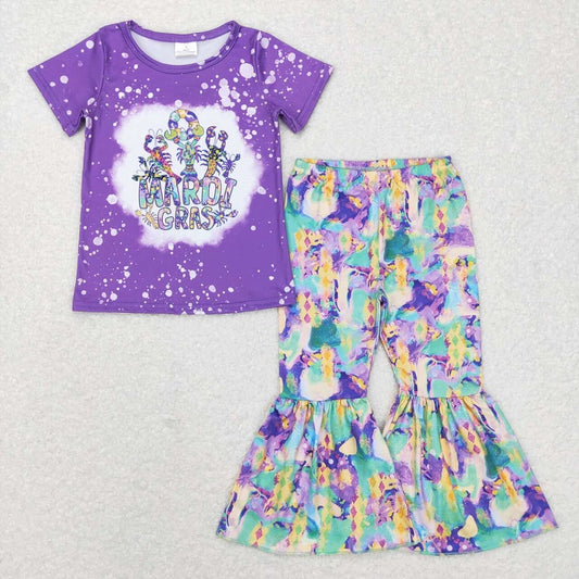 GSPO1016 Lobster Purple Short Sleeve Colorful Pants Suit