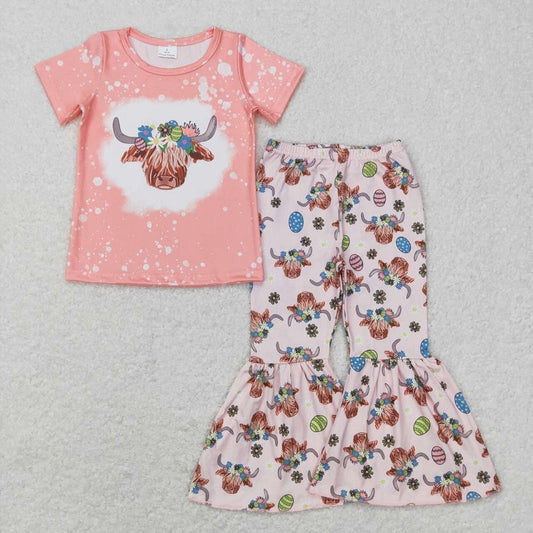 GSPO1055 Cow head flower Easter egg light color short-sleeved trousers suit