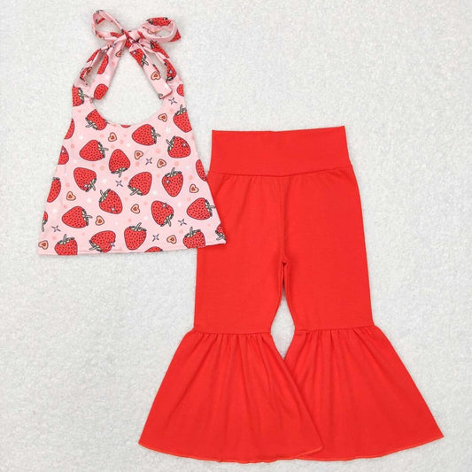 GSPO1077 Strawberry Love Halter Top Red Pants Suit