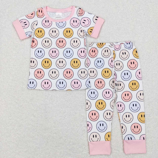 GSPO1078 Smile pink and white short-sleeved trousers suit