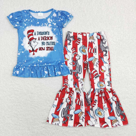 GSPO1093 Alphabet blue lace short-sleeved red and white striped trousers suit