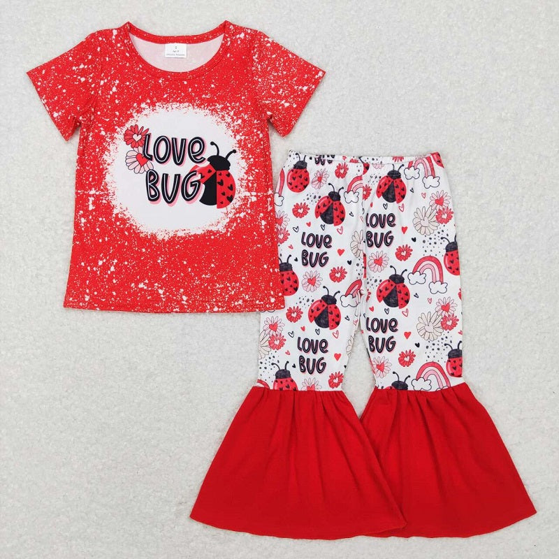 GSPO1102 Flower Heart Seven Star Ladybug Red Short Sleeve Pants Suit