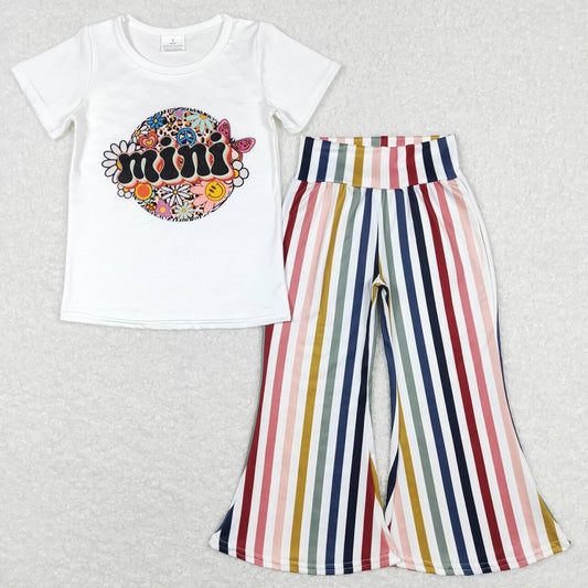 GSPO1114 flower white short-sleeved colorful striped trousers suit