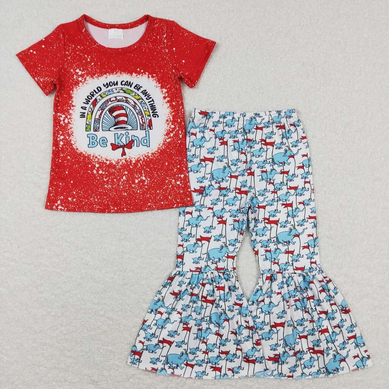 GSPO1115 Girls Rainbow Red White Short Sleeve Pants Suit