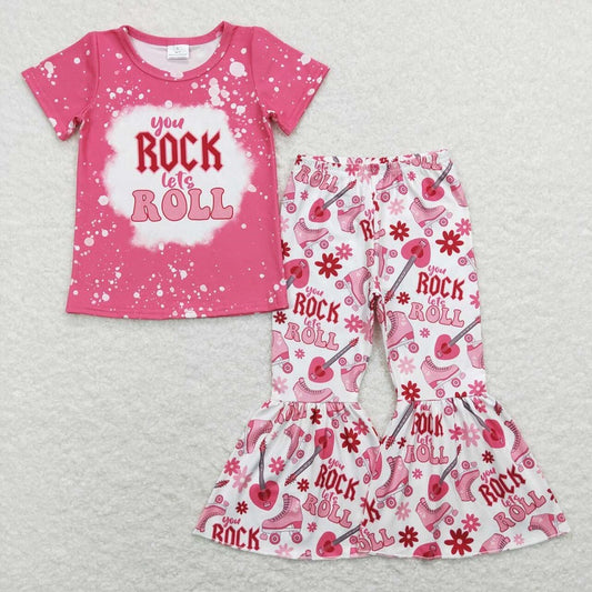 GSPO1146 Guitar roller skates pink and white short-sleeved pants suit