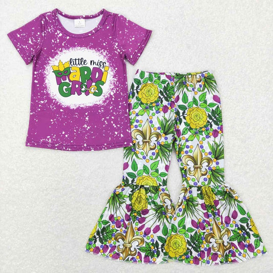 GSPO1171 Purple Short Sleeve Carnival Flower Pants Suit