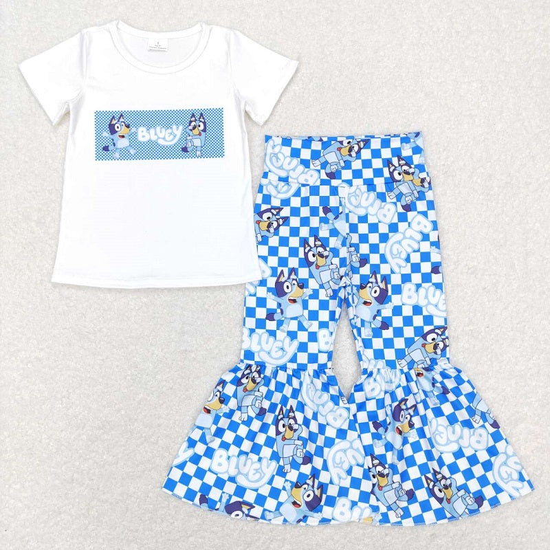 GSPO1174 Blue and white plaid short-sleeved trousers suit
