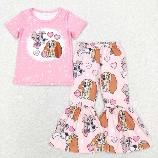 GSPO1233 Cartoon Love Pink Short Sleeve Pants Suit