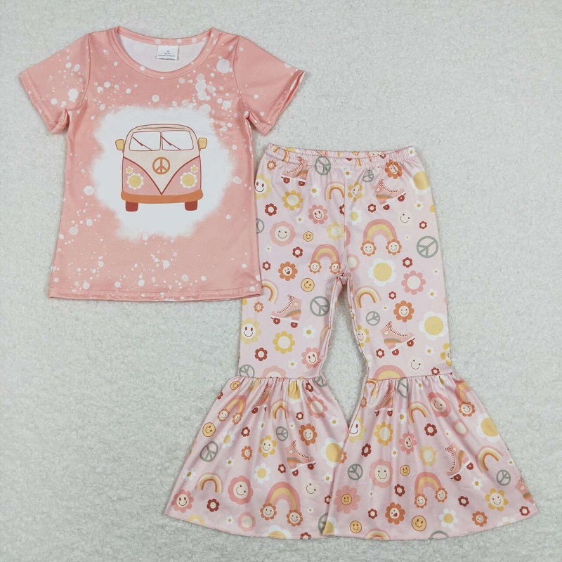 GSPO1243 Bus rainbow flower sun pink short-sleeved trousers suit