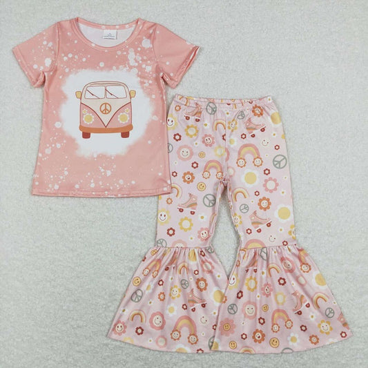 GSPO1243 Bus rainbow flower sun pink short-sleeved trousers suit