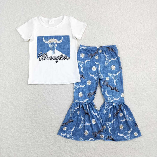 GSPO1287 Alpine Bull head white short -sleeved flower blue trousers set D 4.11