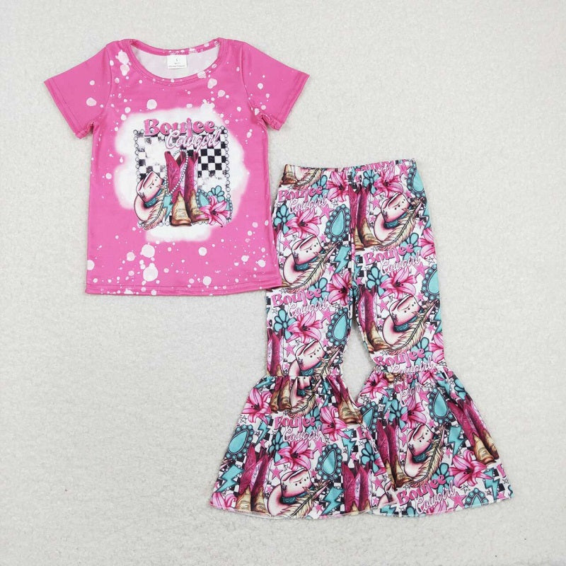 GSPO1293 Boots Hat Flower Rose Pink Short -sleeved Trunk Set