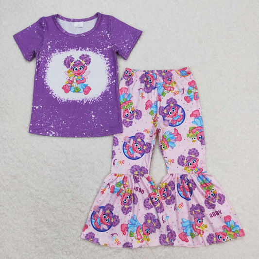 GSPO1359 Cartoon Purple Short Sleeve Pants Suit