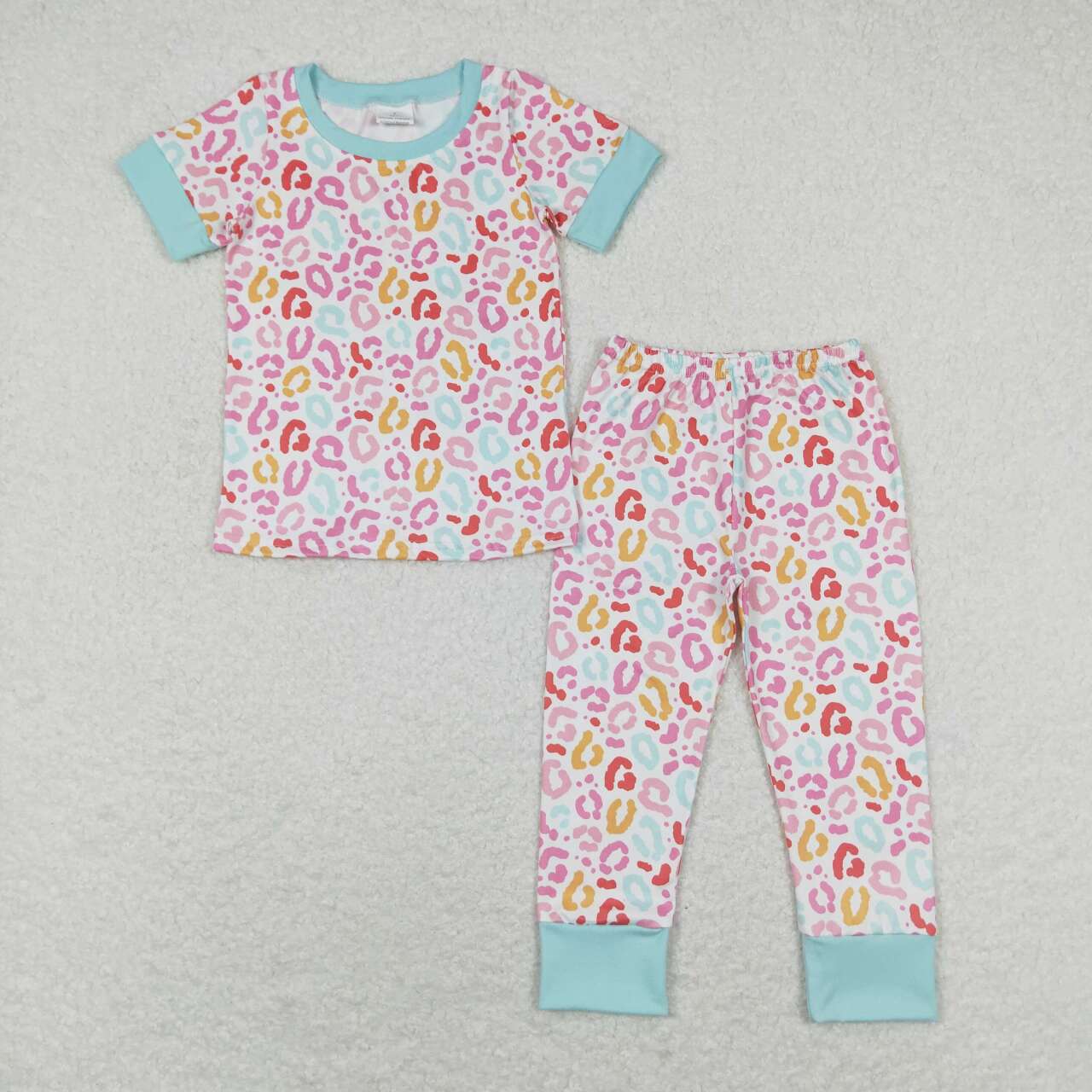 GSPO1386 Colorful leopard print short-sleeved trousers pajama set