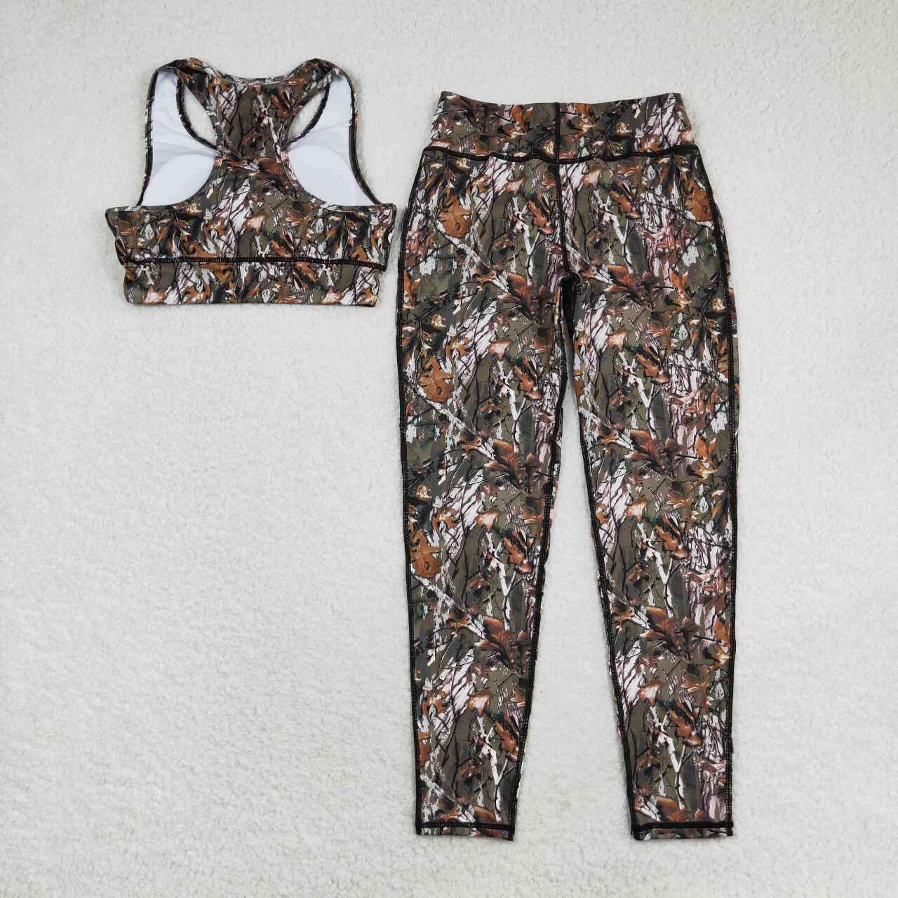 GSPO1460 Adult women's branch and leaf pattern sleeveless trousers yoga suit