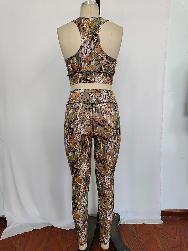 GSPO1460 Adult women's branch and leaf pattern sleeveless trousers yoga suit