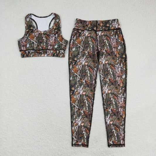 GSPO1460 Adult women's branch and leaf pattern sleeveless trousers yoga suit