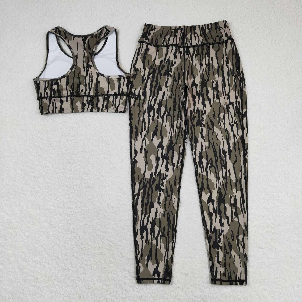 GSPO1461 Adult women's brown and green camouflage sleeveless pants yoga suit