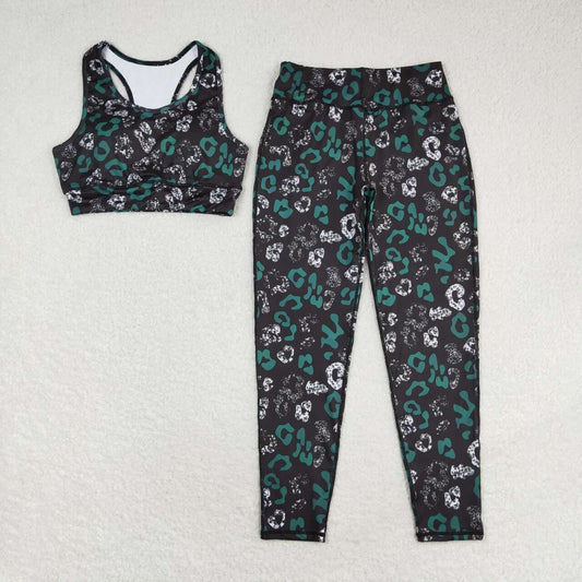 GSPO1462 Adult women leopard print black sleeveless pants yoga suit