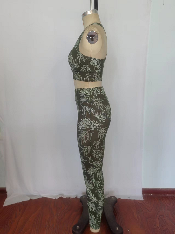 pre-order GSPO1463 Adult women's leaf green sleeveless pants yoga suit