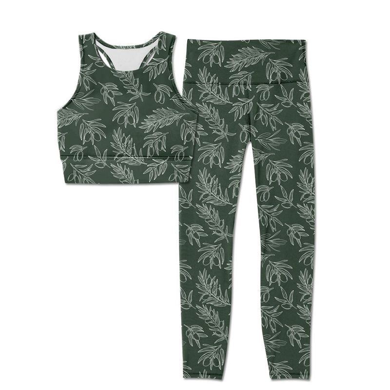 pre-order GSPO1463 Adult women's leaf green sleeveless pants yoga suit
