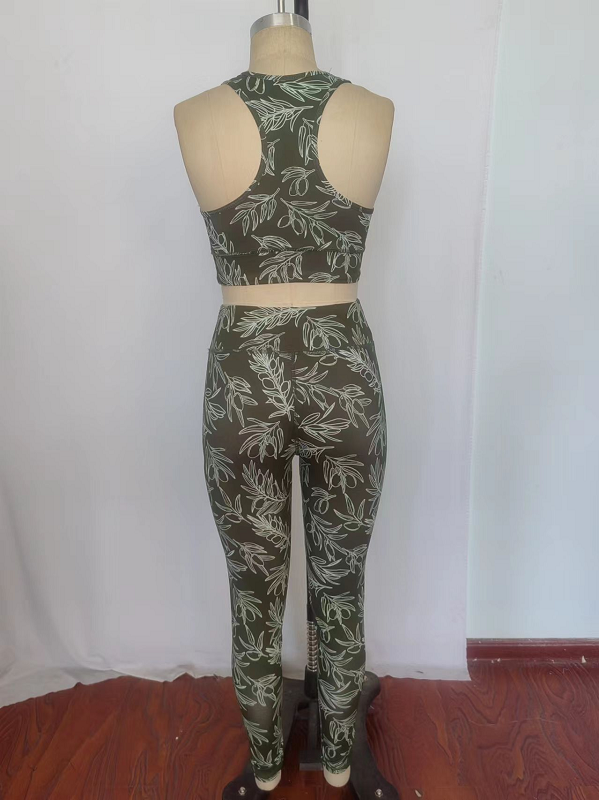 pre-order GSPO1463 Adult women's leaf green sleeveless pants yoga suit