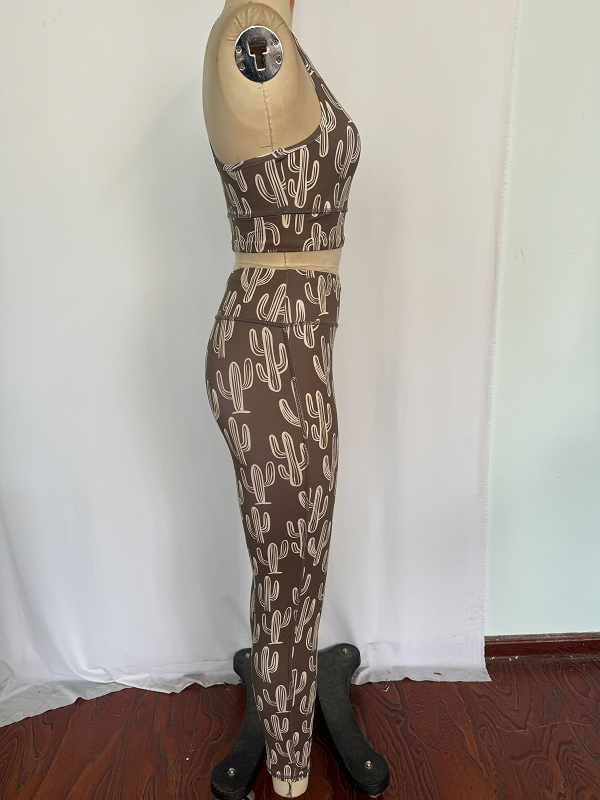 pre-order GSPO1464 Adult women's cactus sleeveless pants yoga suit