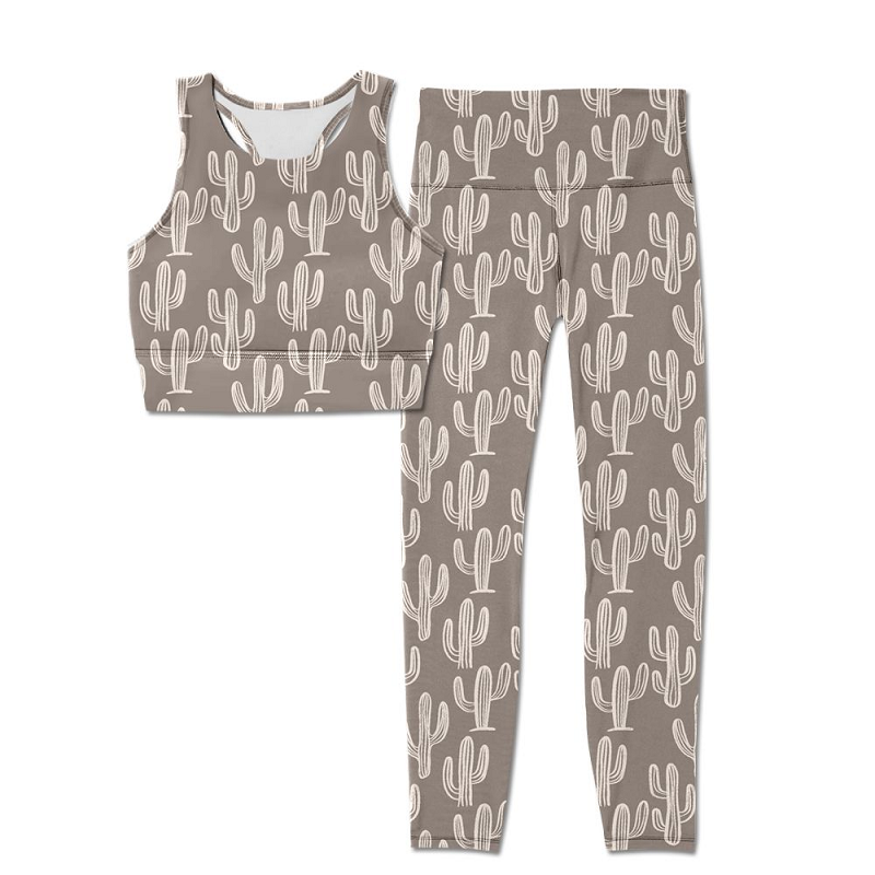 pre-order GSPO1464 Adult women's cactus sleeveless pants yoga suit