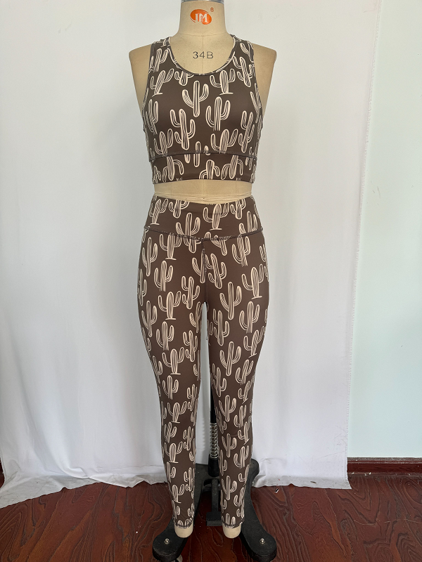 pre-order GSPO1464 Adult women's cactus sleeveless pants yoga suit