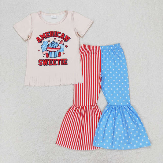 GSPO1485 american sweetie ice cream ice cream fringed short-sleeved patchwork trousers suit