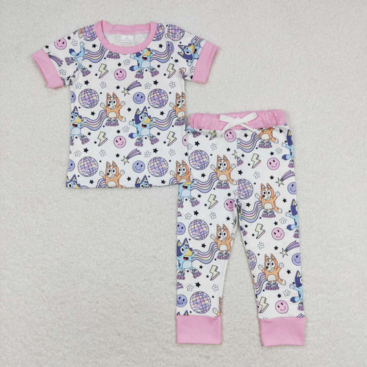 GSSO1508 Smiley Lightning Pink White Short Sleeve Long Pants Pajama Set