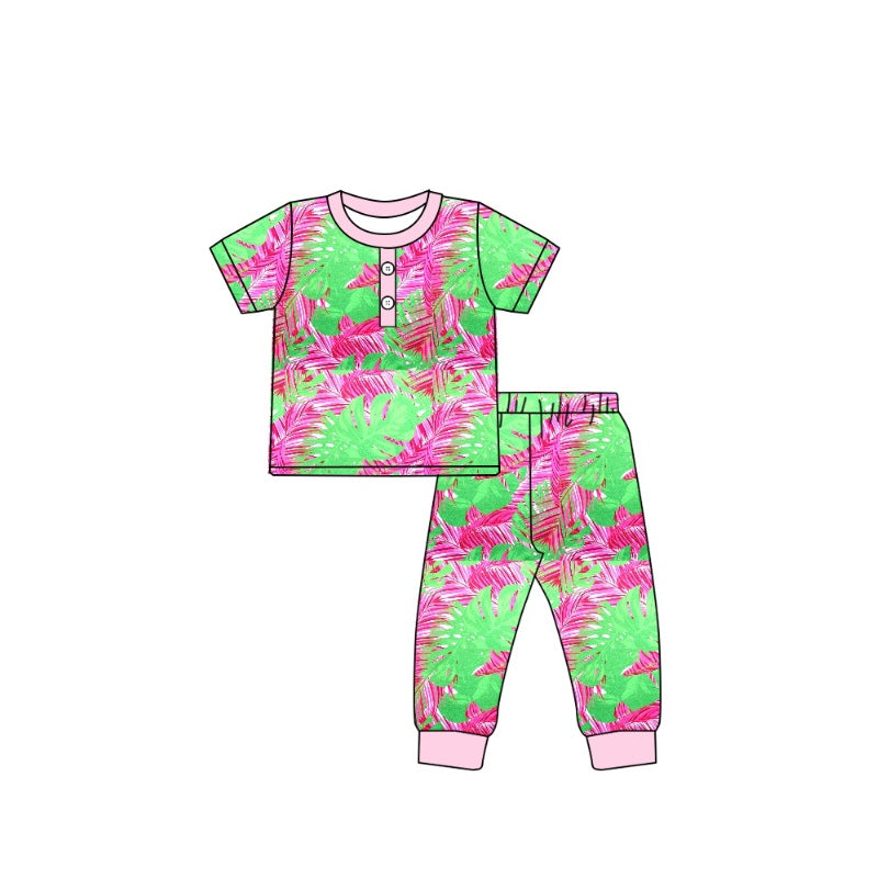 presale GSPO1513 Leaf pink green short-sleeved trousers pajama set