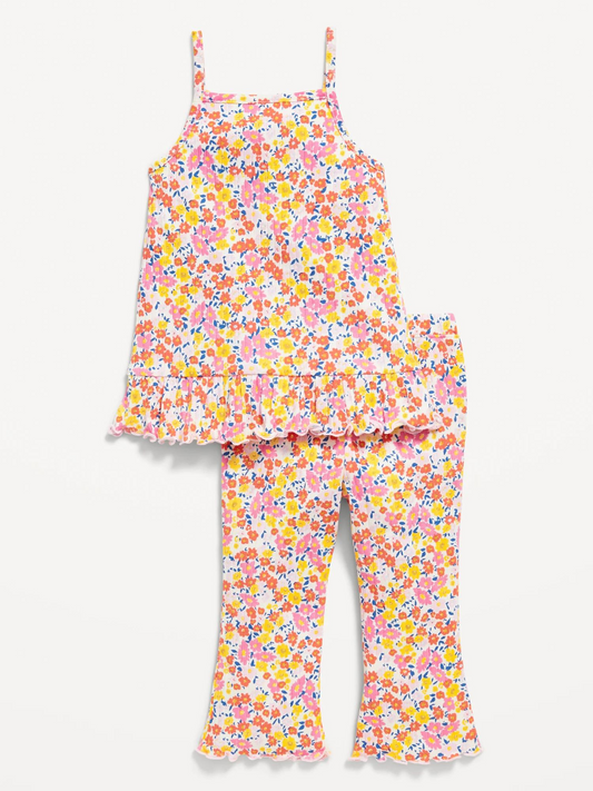 presale GSPO1515 Pink, yellow and orange floral floral suspender trousers suit