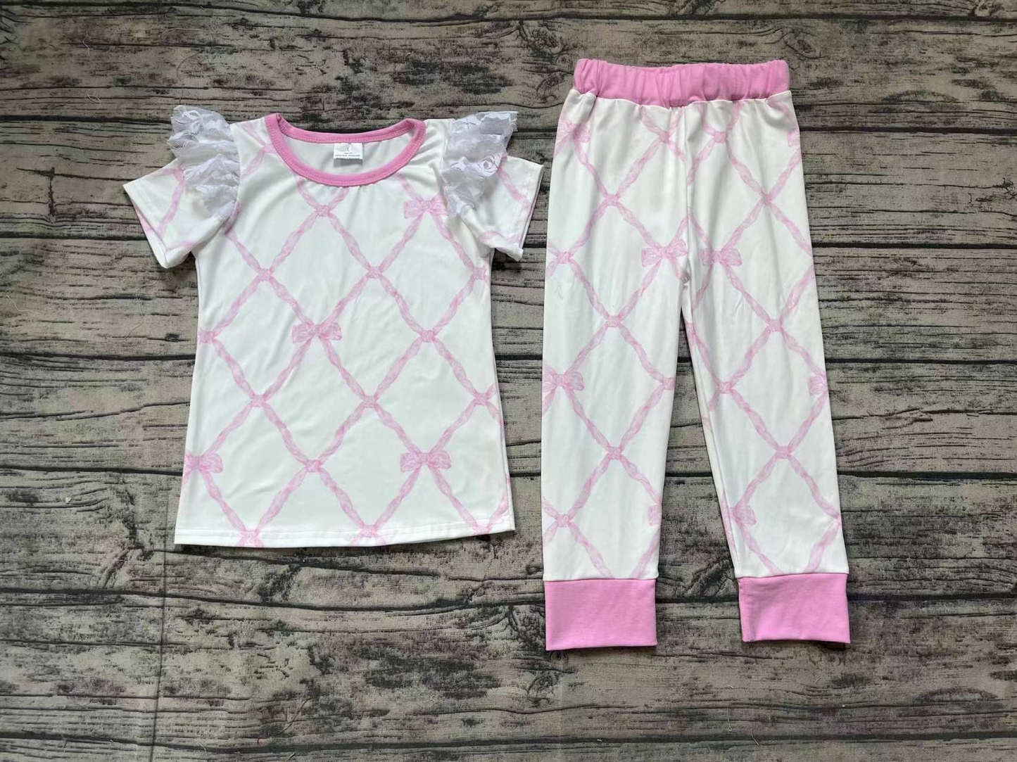 GSPO1517 Bamboo Pink Bows Shirt Pants Pajamas Clothes Sets